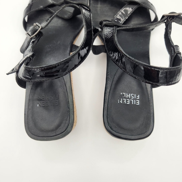 Eileen Fisher Patent Leather Cork Wedge Sandals 9.5 - Picture 4 of 7